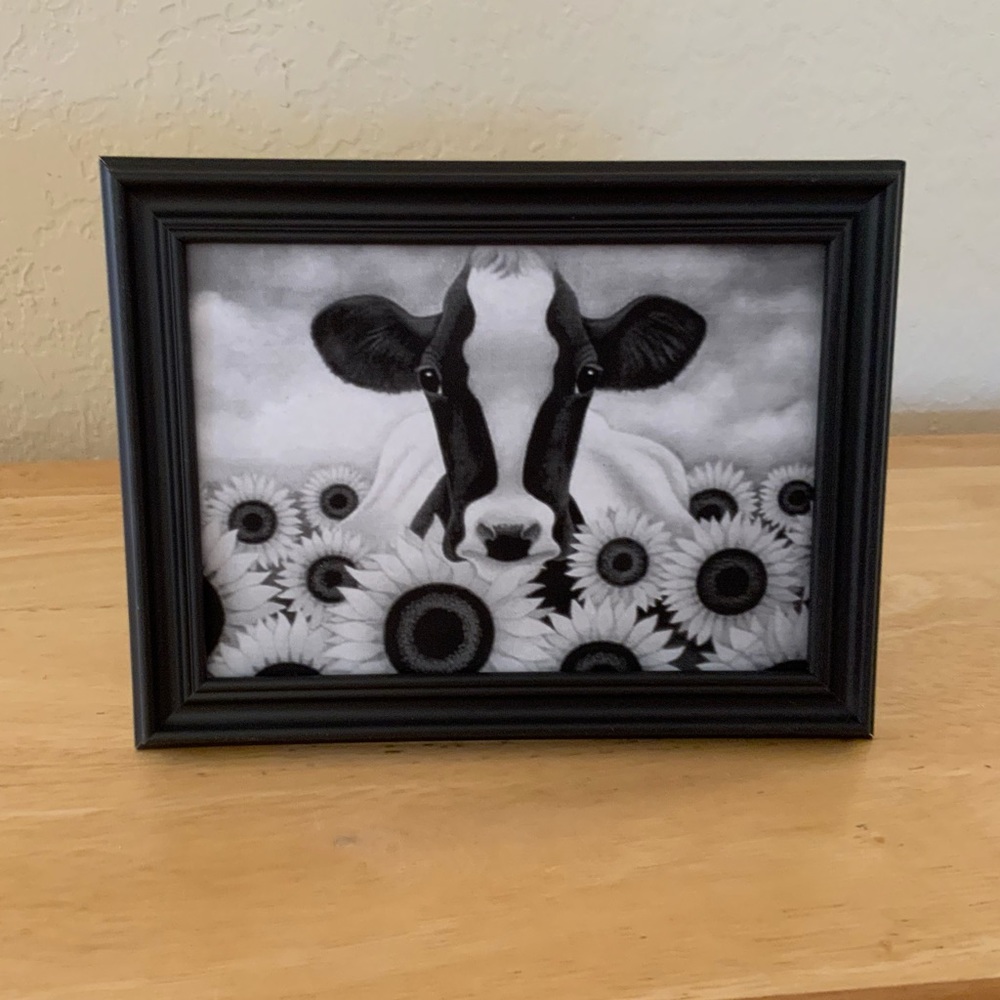Farmhouse Cow & Sunflowers picture 5x7 w/frame